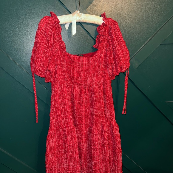 English Factory Textured Red Mini Dress - Picture 3 of 5